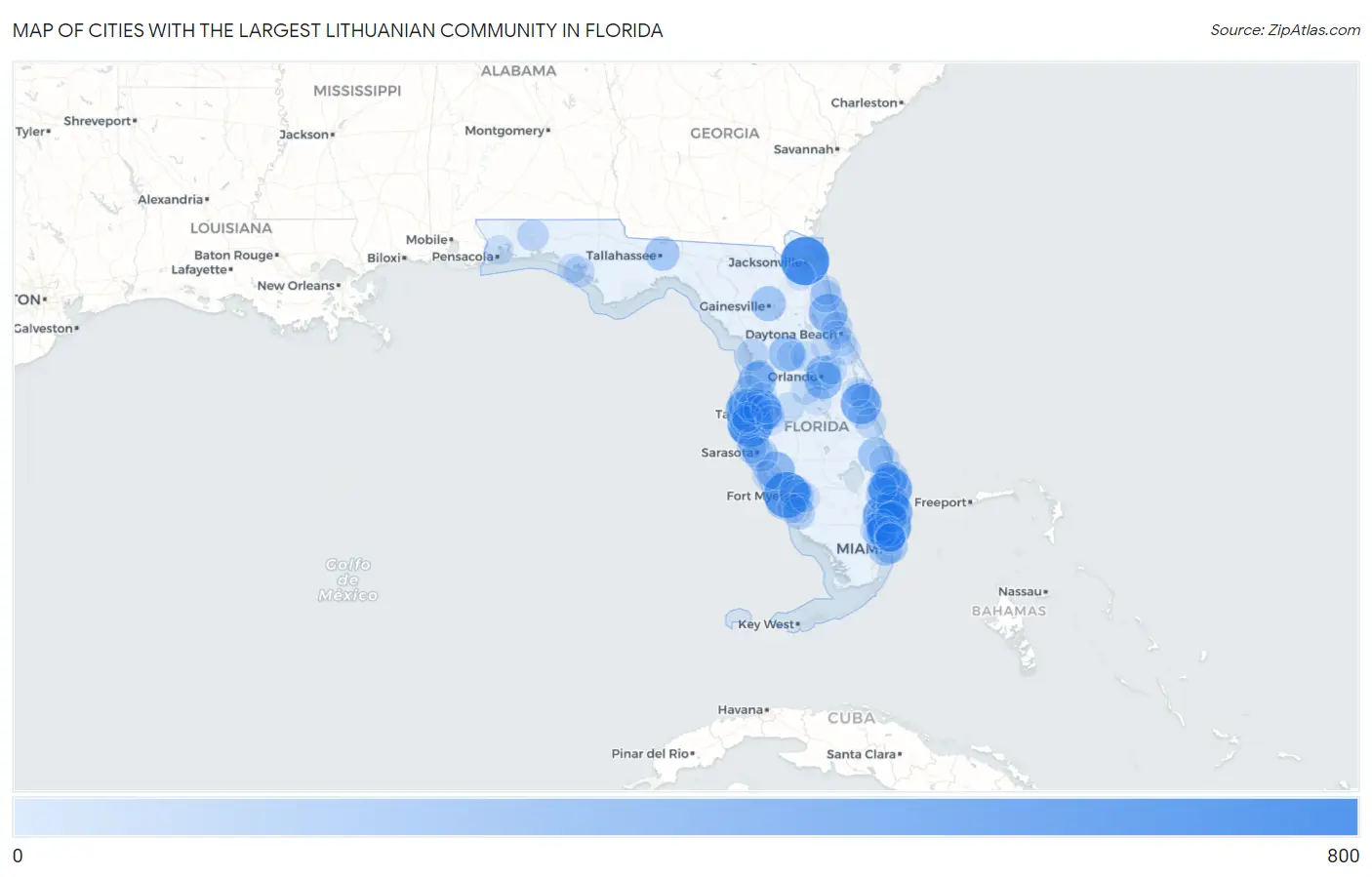 Cities with the Largest Lithuanian Community in Florida Map
