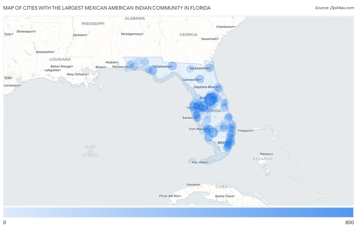 Cities with the Largest Mexican American Indian Community in Florida Map