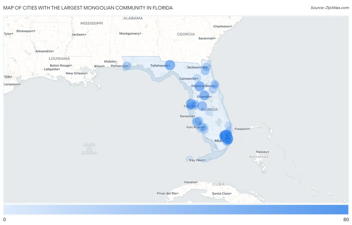 Cities with the Largest Mongolian Community in Florida Map