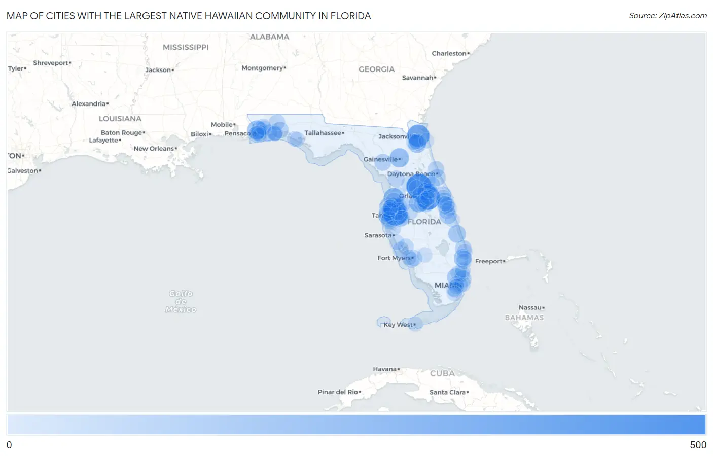 Cities with the Largest Native Hawaiian Community in Florida Map