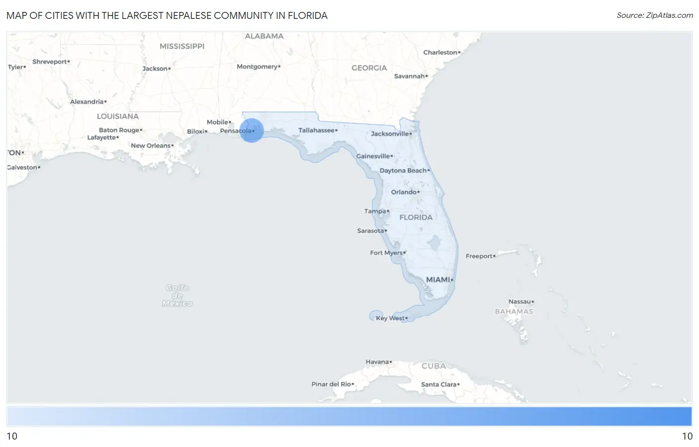 Cities with the Largest Nepalese Community in Florida Map