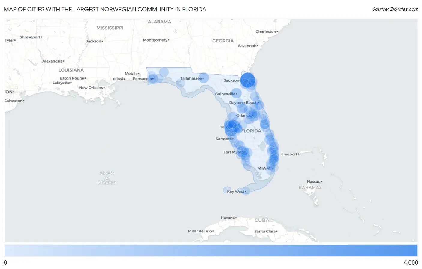 Cities with the Largest Norwegian Community in Florida Map