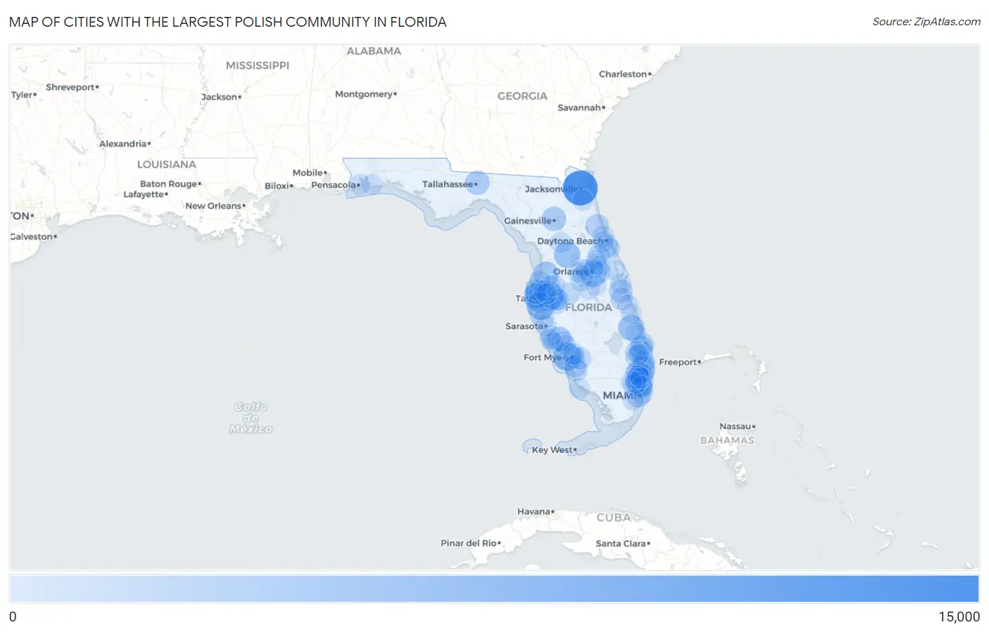 Cities with the Largest Polish Community in Florida Map