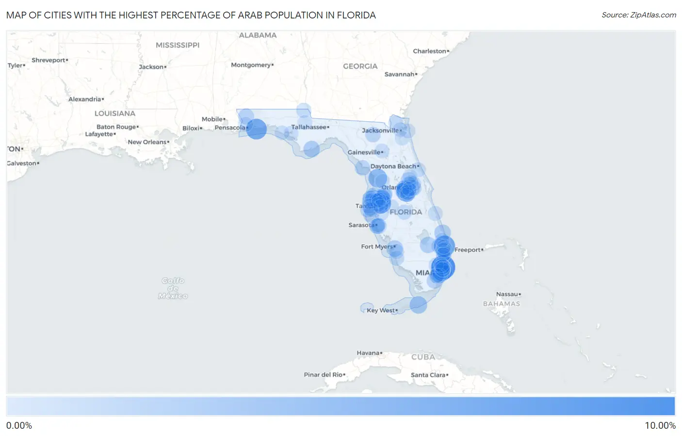 Cities with the Highest Percentage of Arab Population in Florida Map