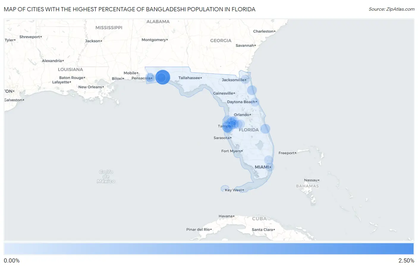 Cities with the Highest Percentage of Bangladeshi Population in Florida Map