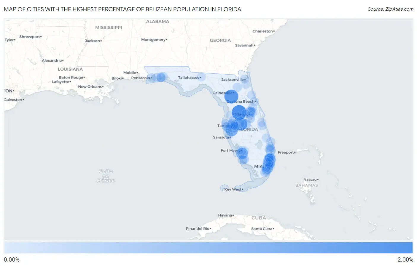 Cities with the Highest Percentage of Belizean Population in Florida Map