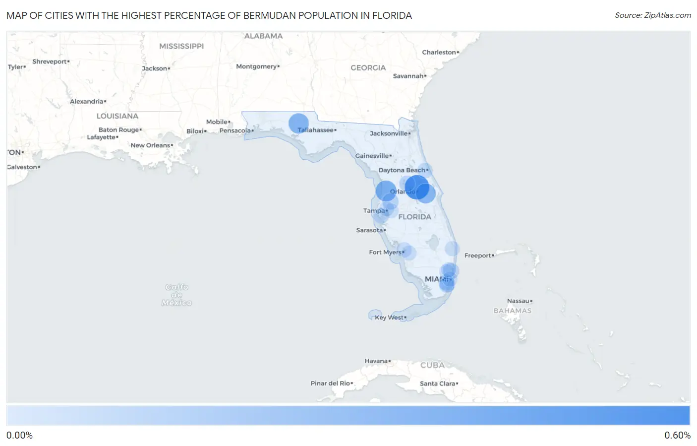 Cities with the Highest Percentage of Bermudan Population in Florida Map