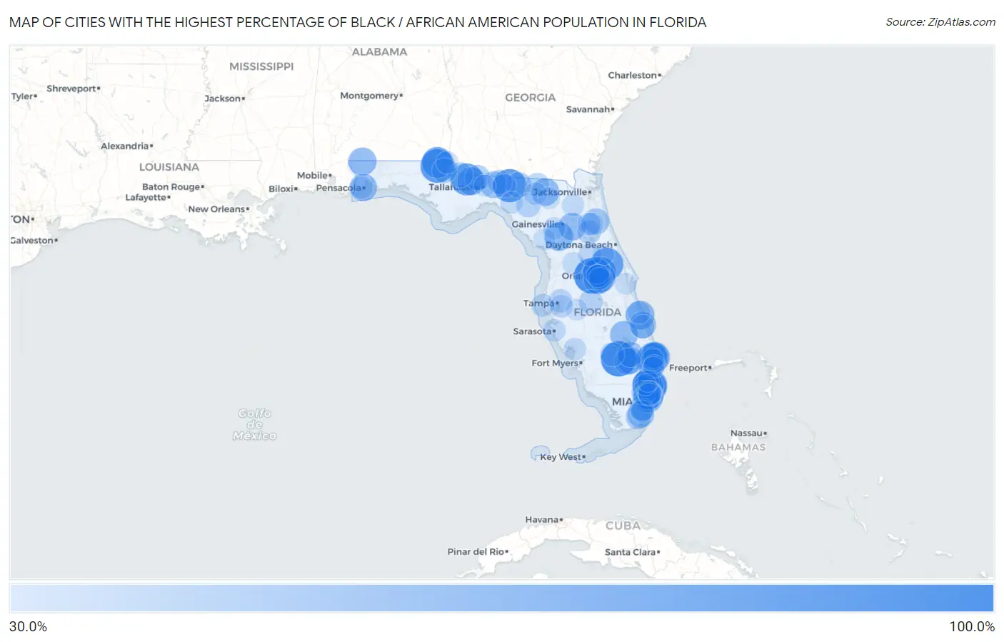 Cities with the Highest Percentage of Black / African American Population in Florida Map