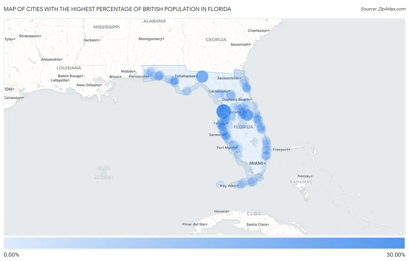 Cities with the Highest Percentage of British Population in Florida Map