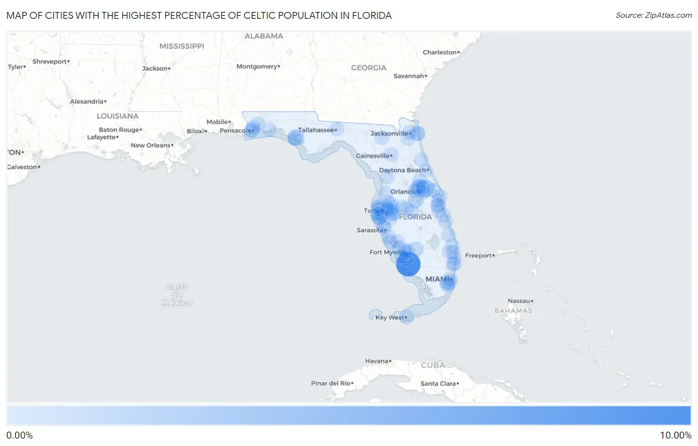 Cities with the Highest Percentage of Celtic Population in Florida Map