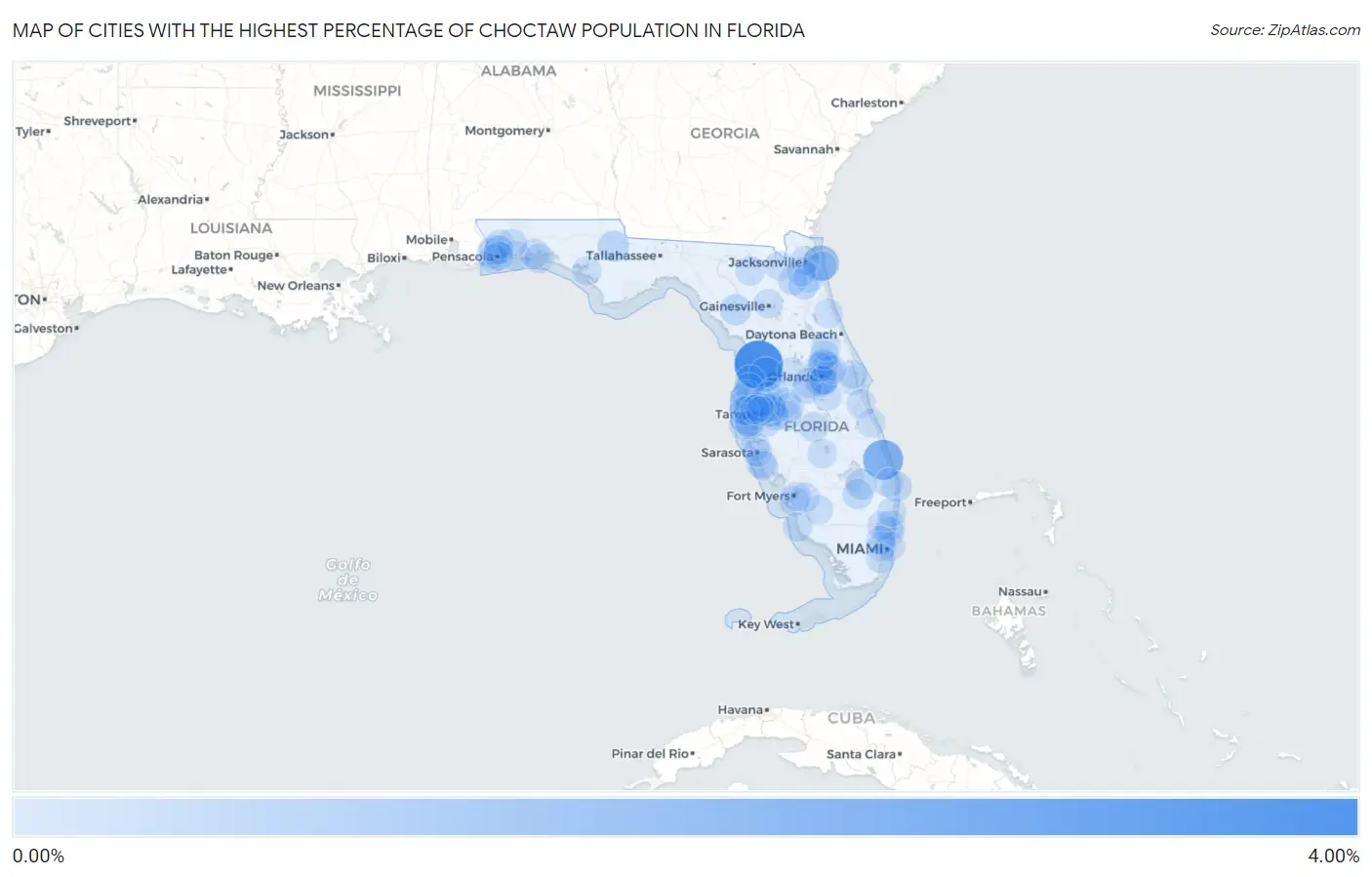 Cities with the Highest Percentage of Choctaw Population in Florida Map