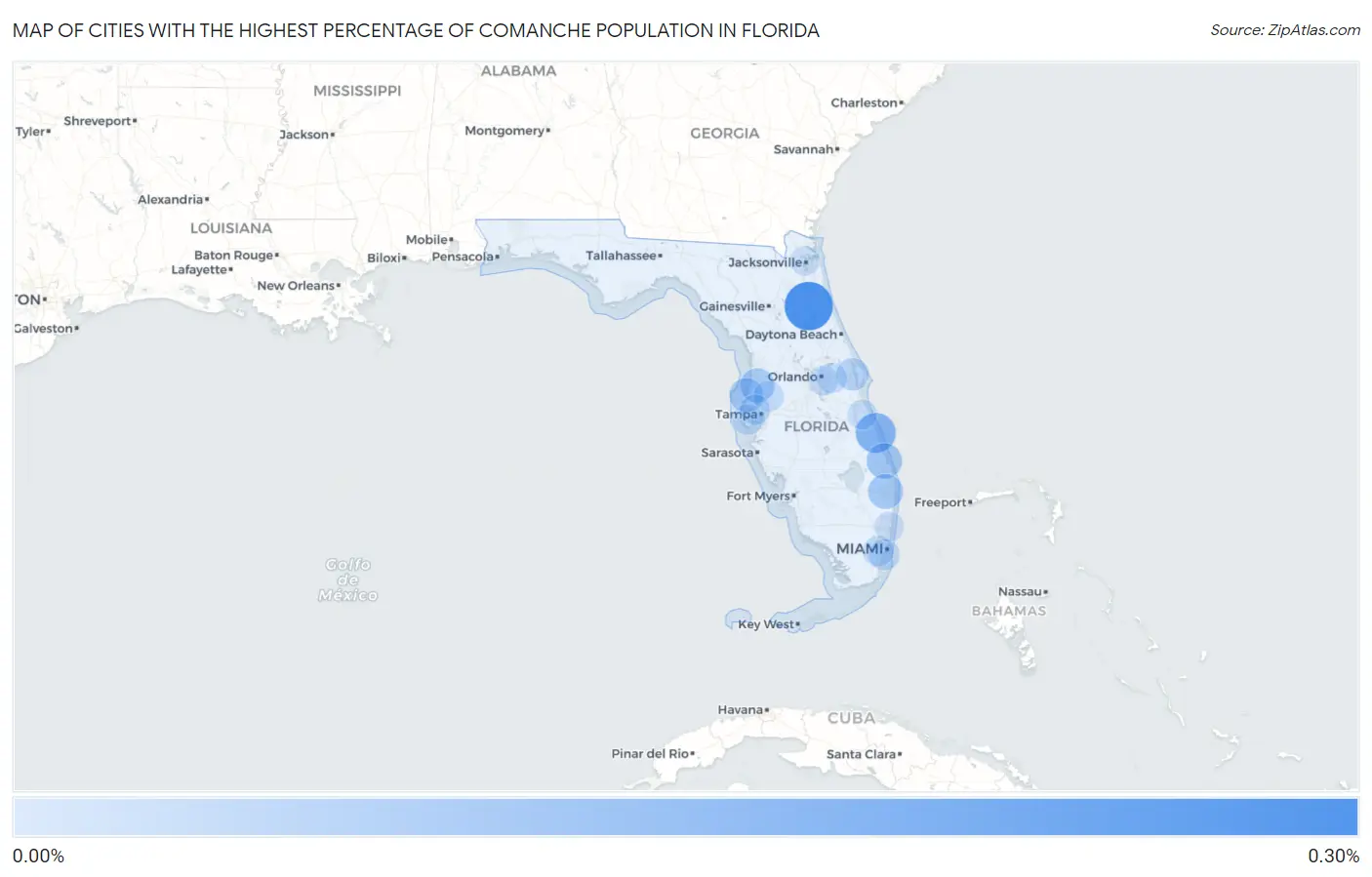 Cities with the Highest Percentage of Comanche Population in Florida Map