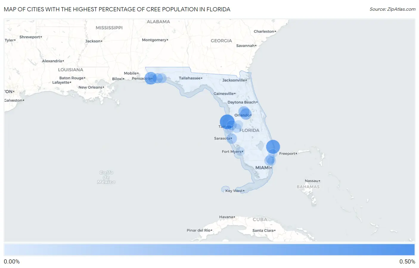 Cities with the Highest Percentage of Cree Population in Florida Map