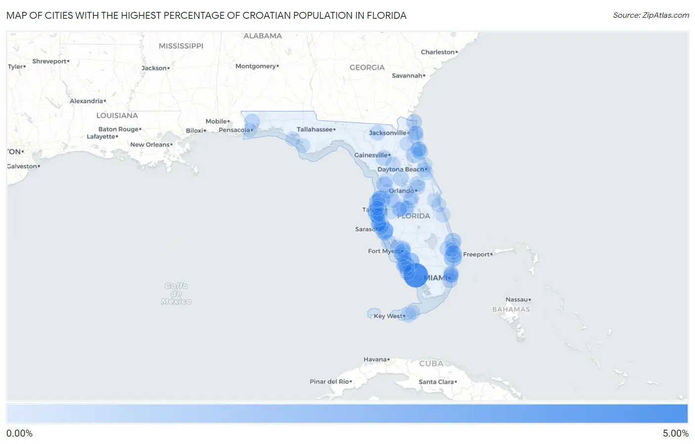 Cities with the Highest Percentage of Croatian Population in Florida Map