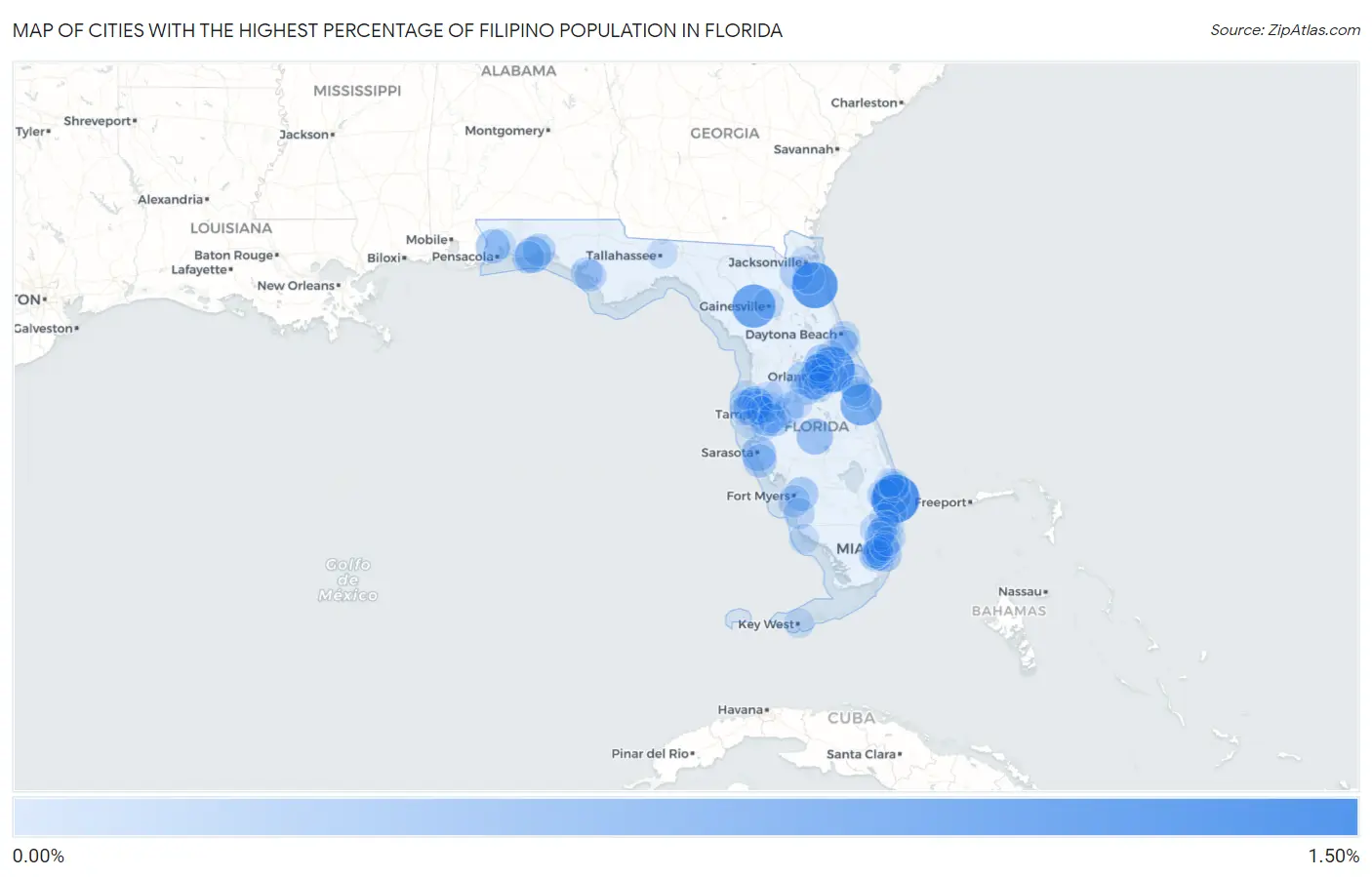 Cities with the Highest Percentage of Filipino Population in Florida Map