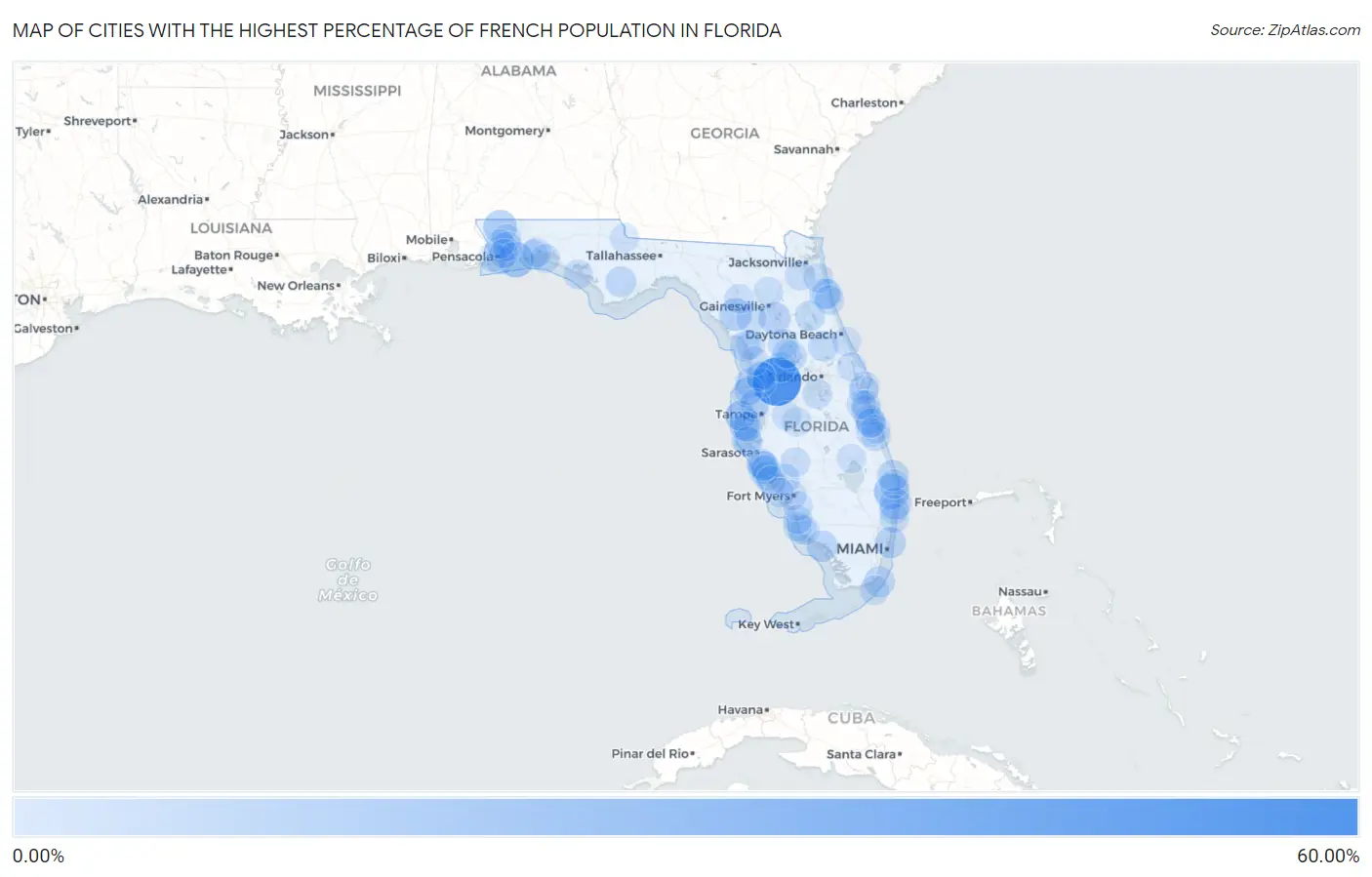 Cities with the Highest Percentage of French Population in Florida Map