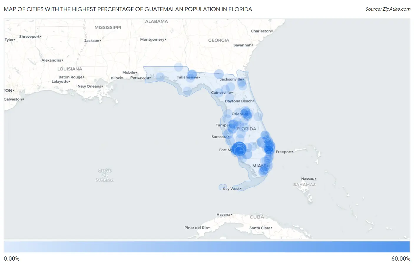 Cities with the Highest Percentage of Guatemalan Population in Florida Map