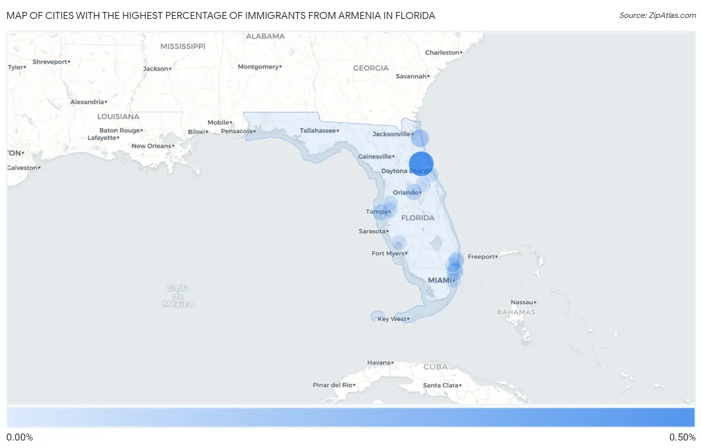 Cities with the Highest Percentage of Immigrants from Armenia in Florida Map