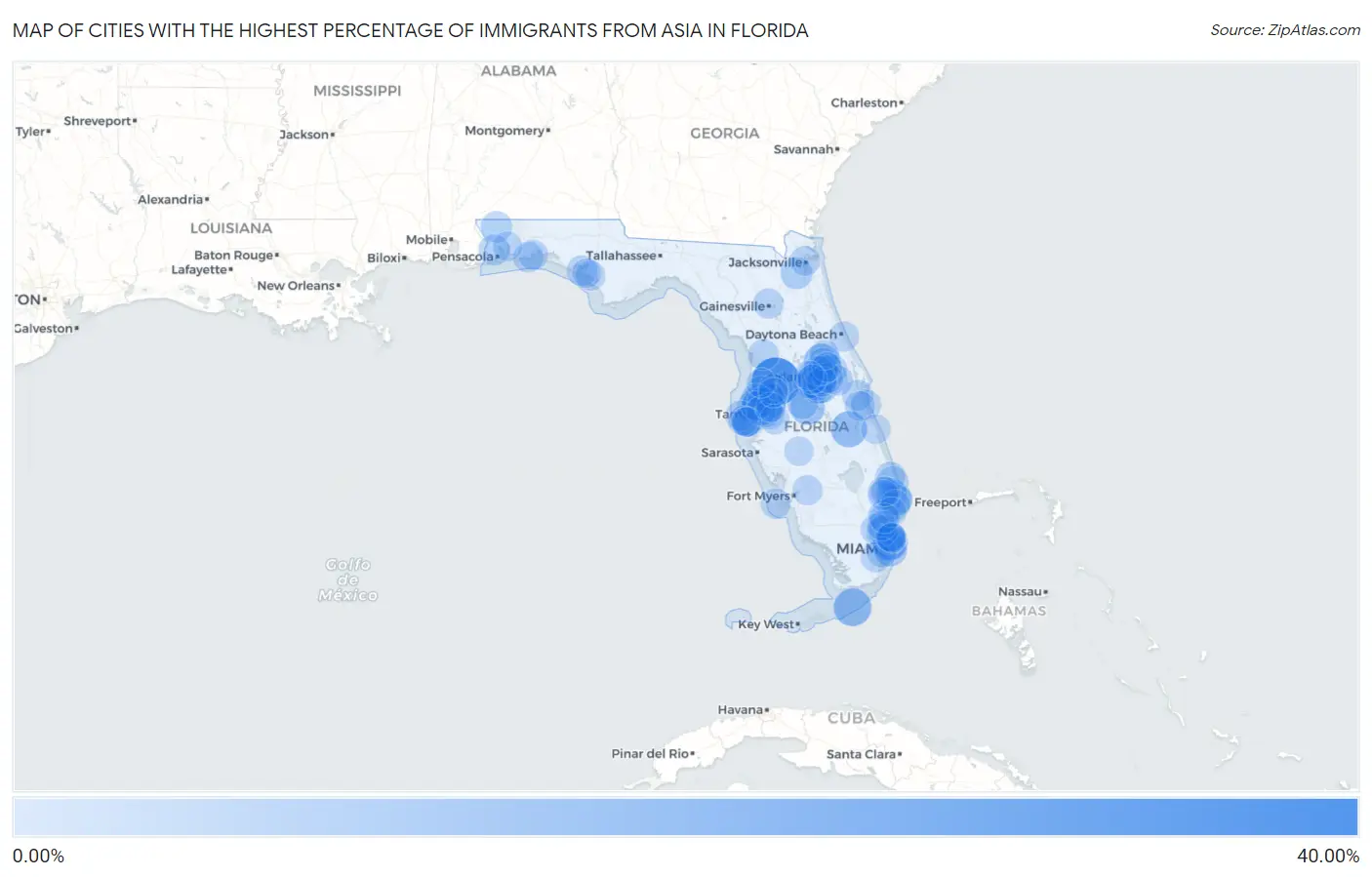 Cities with the Highest Percentage of Immigrants from Asia in Florida Map