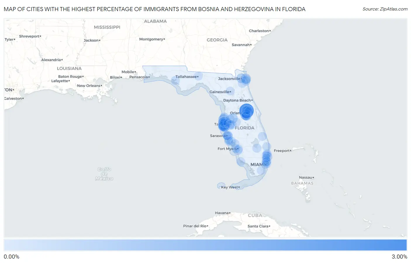 Cities with the Highest Percentage of Immigrants from Bosnia and Herzegovina in Florida Map