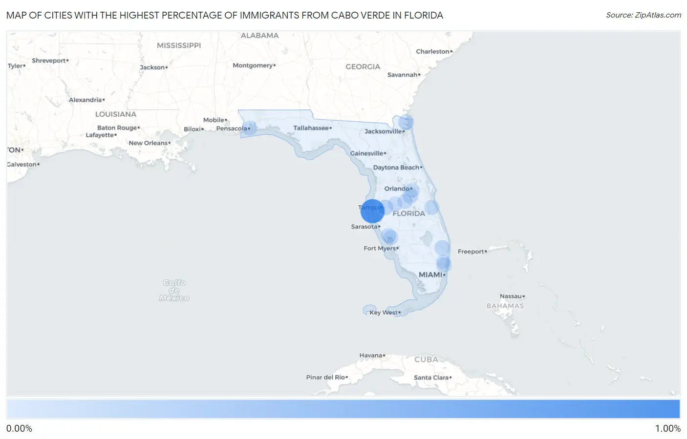 Cities with the Highest Percentage of Immigrants from Cabo Verde in Florida Map