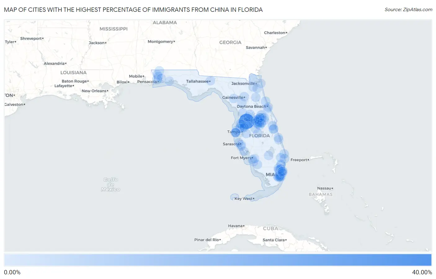 Cities with the Highest Percentage of Immigrants from China in Florida Map