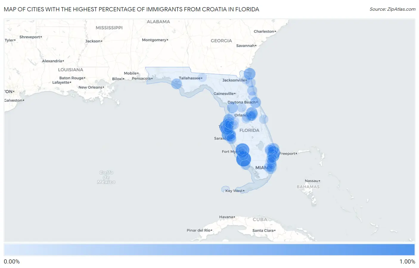 Cities with the Highest Percentage of Immigrants from Croatia in Florida Map