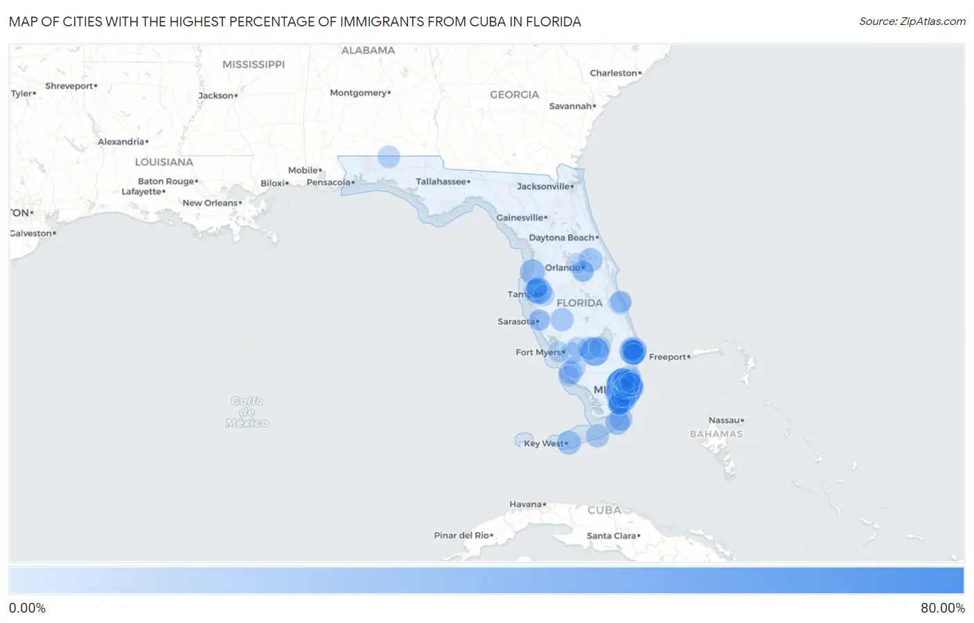 Cities with the Highest Percentage of Immigrants from Cuba in Florida Map