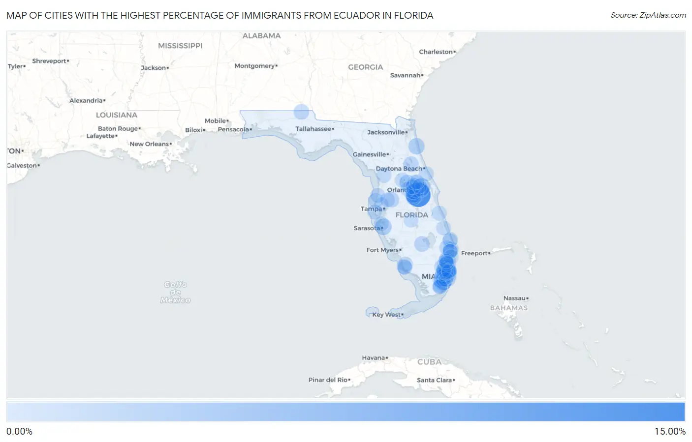 Cities with the Highest Percentage of Immigrants from Ecuador in Florida Map
