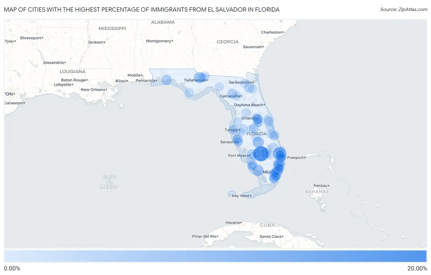 Cities with the Highest Percentage of Immigrants from El Salvador in Florida Map