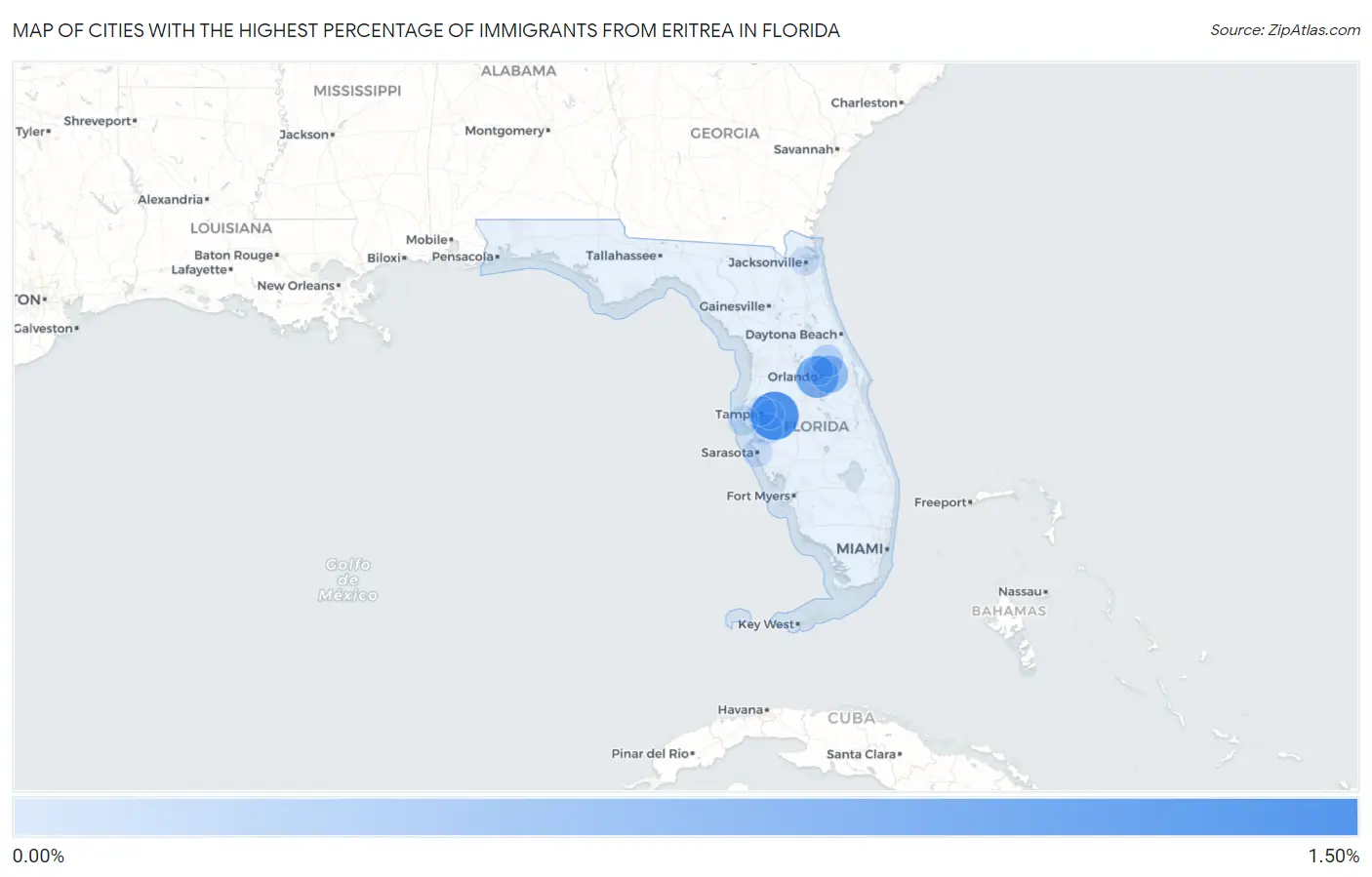 Cities with the Highest Percentage of Immigrants from Eritrea in Florida Map