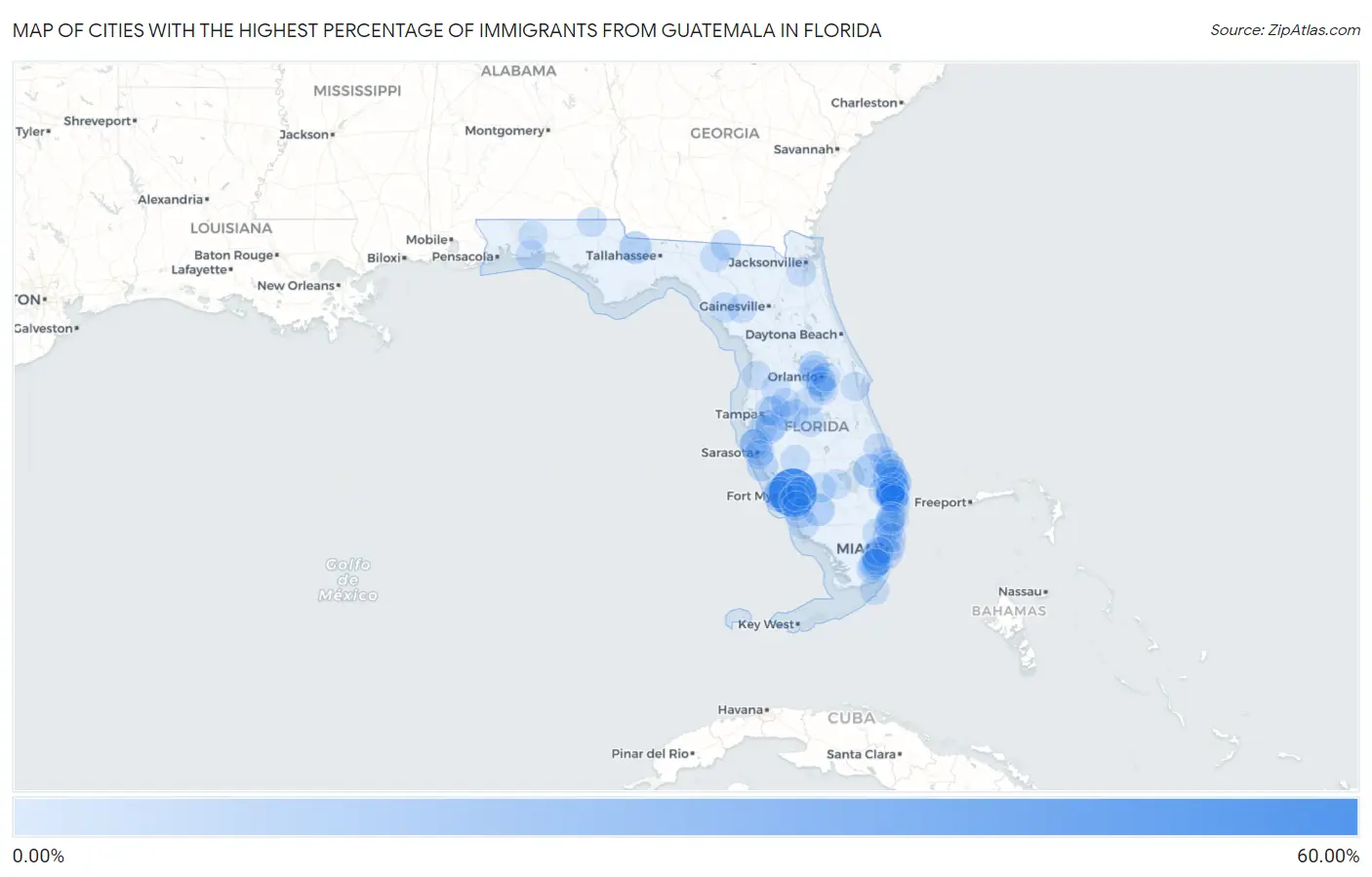 Cities with the Highest Percentage of Immigrants from Guatemala in Florida Map