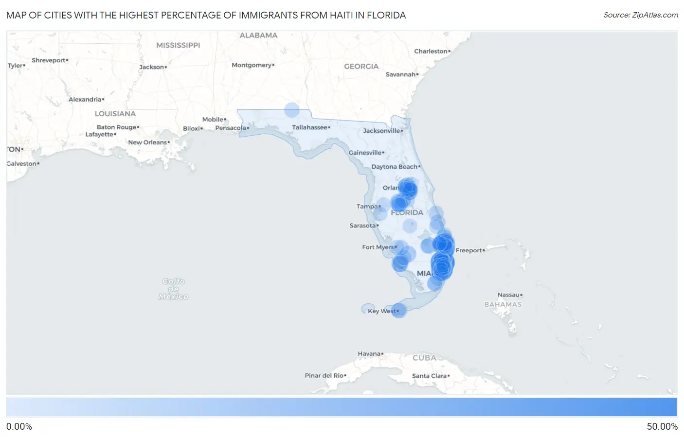 Cities with the Highest Percentage of Immigrants from Haiti in Florida Map