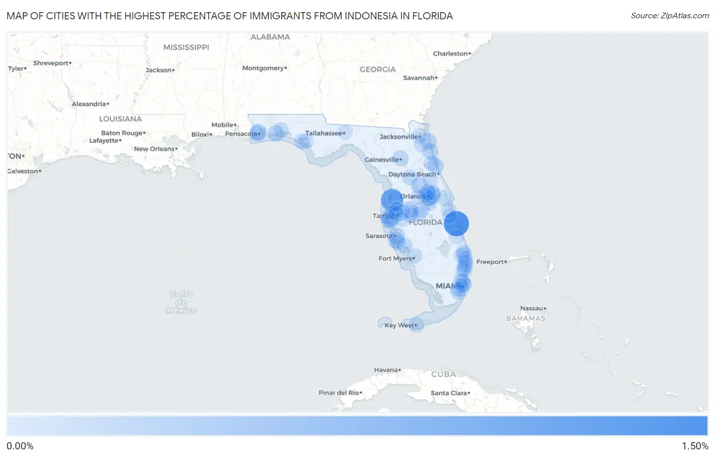 Cities with the Highest Percentage of Immigrants from Indonesia in Florida Map