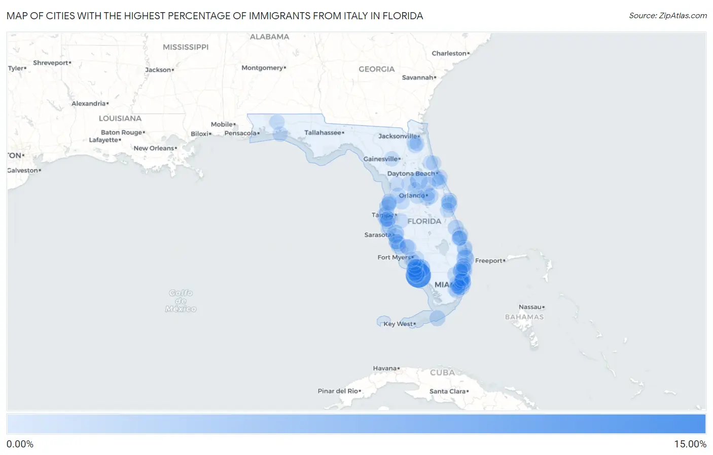 Cities with the Highest Percentage of Immigrants from Italy in Florida Map