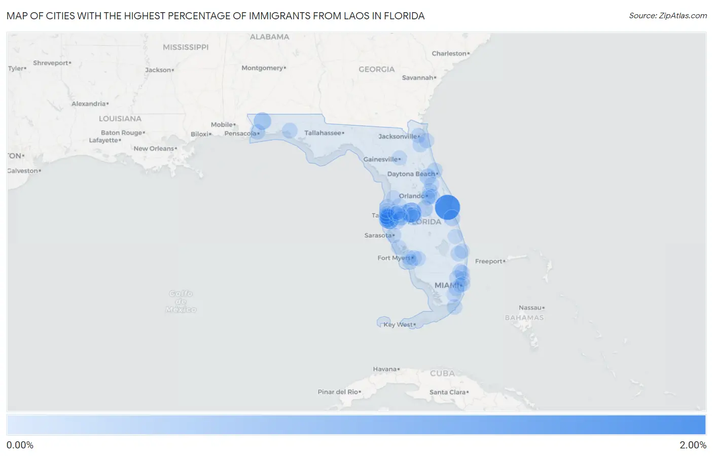 Cities with the Highest Percentage of Immigrants from Laos in Florida Map
