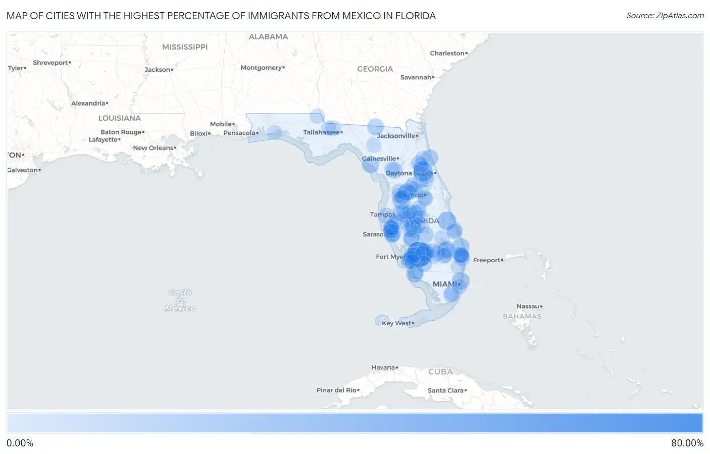 Cities with the Highest Percentage of Immigrants from Mexico in Florida Map