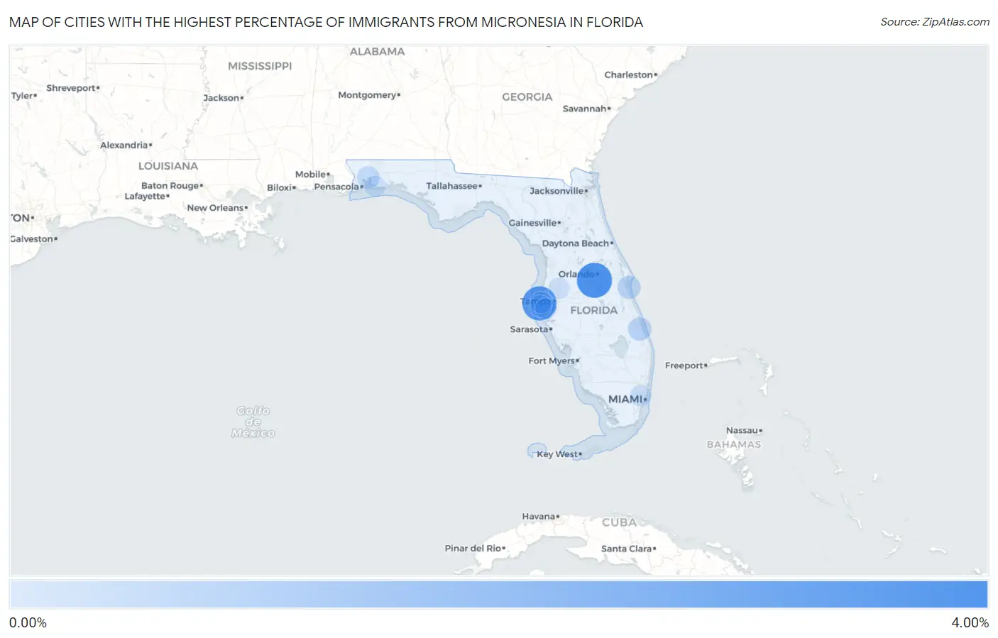 Cities with the Highest Percentage of Immigrants from Micronesia in Florida Map