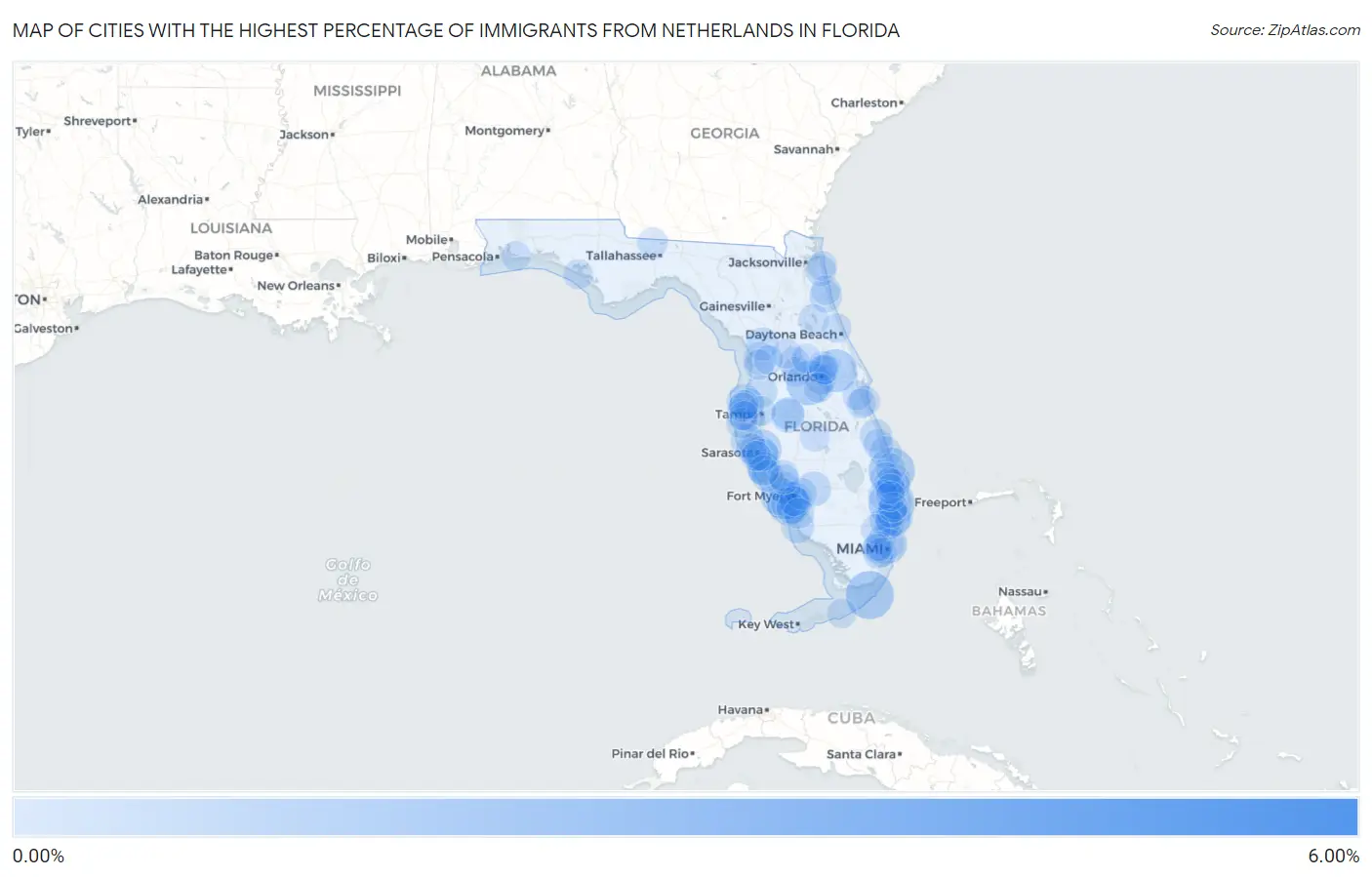 Cities with the Highest Percentage of Immigrants from Netherlands in Florida Map