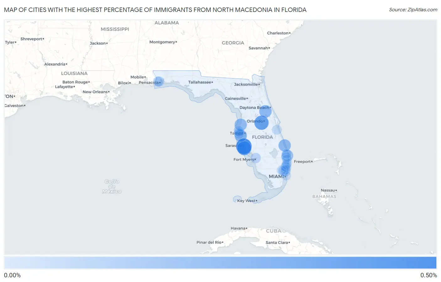 Cities with the Highest Percentage of Immigrants from North Macedonia in Florida Map