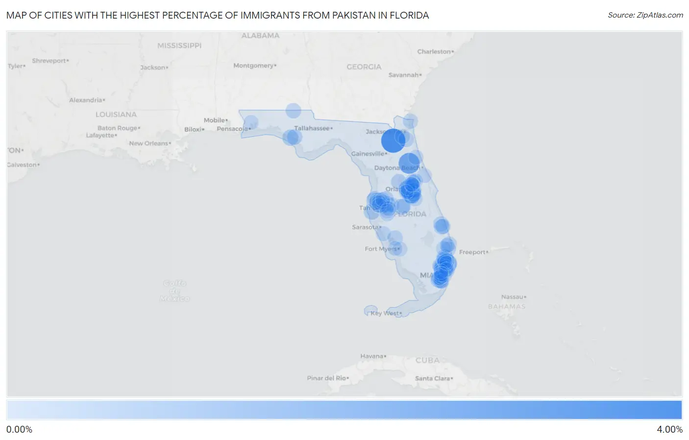 Cities with the Highest Percentage of Immigrants from Pakistan in Florida Map