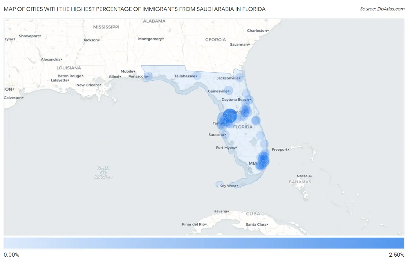 Cities with the Highest Percentage of Immigrants from Saudi Arabia in Florida Map