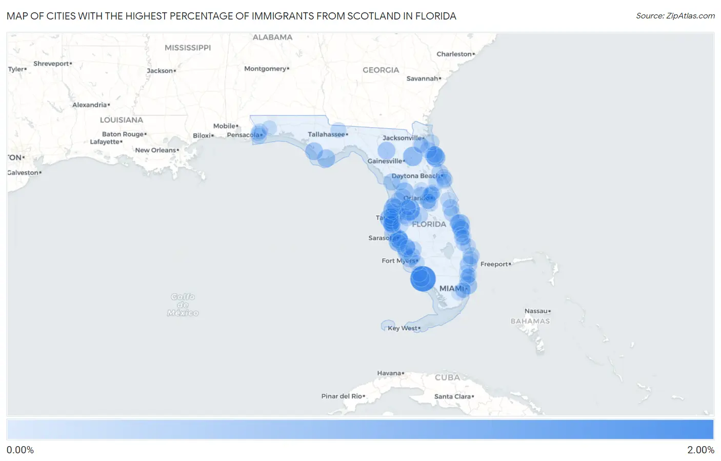 Cities with the Highest Percentage of Immigrants from Scotland in Florida Map