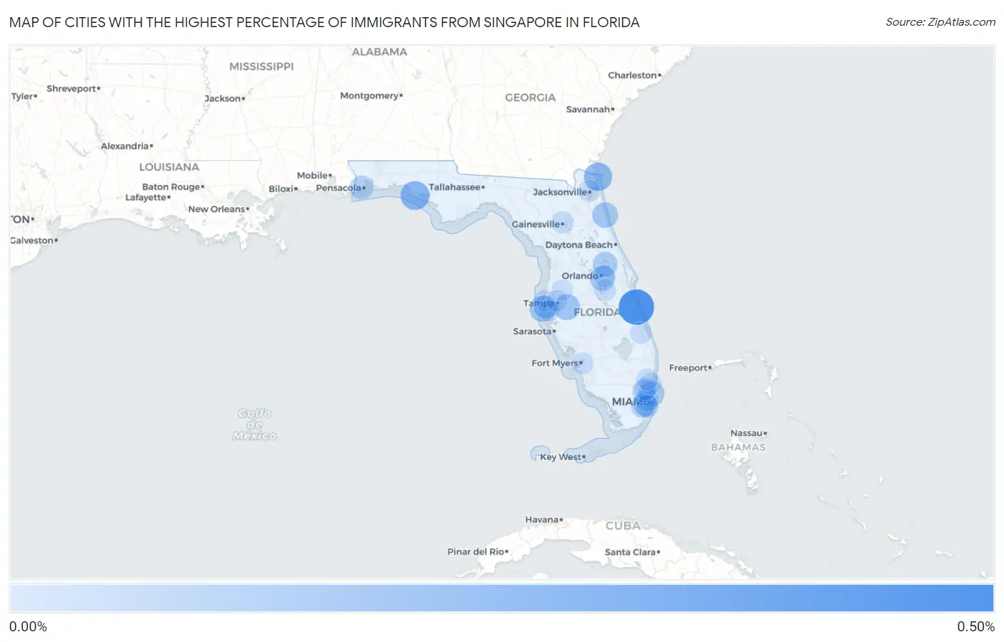 Cities with the Highest Percentage of Immigrants from Singapore in Florida Map