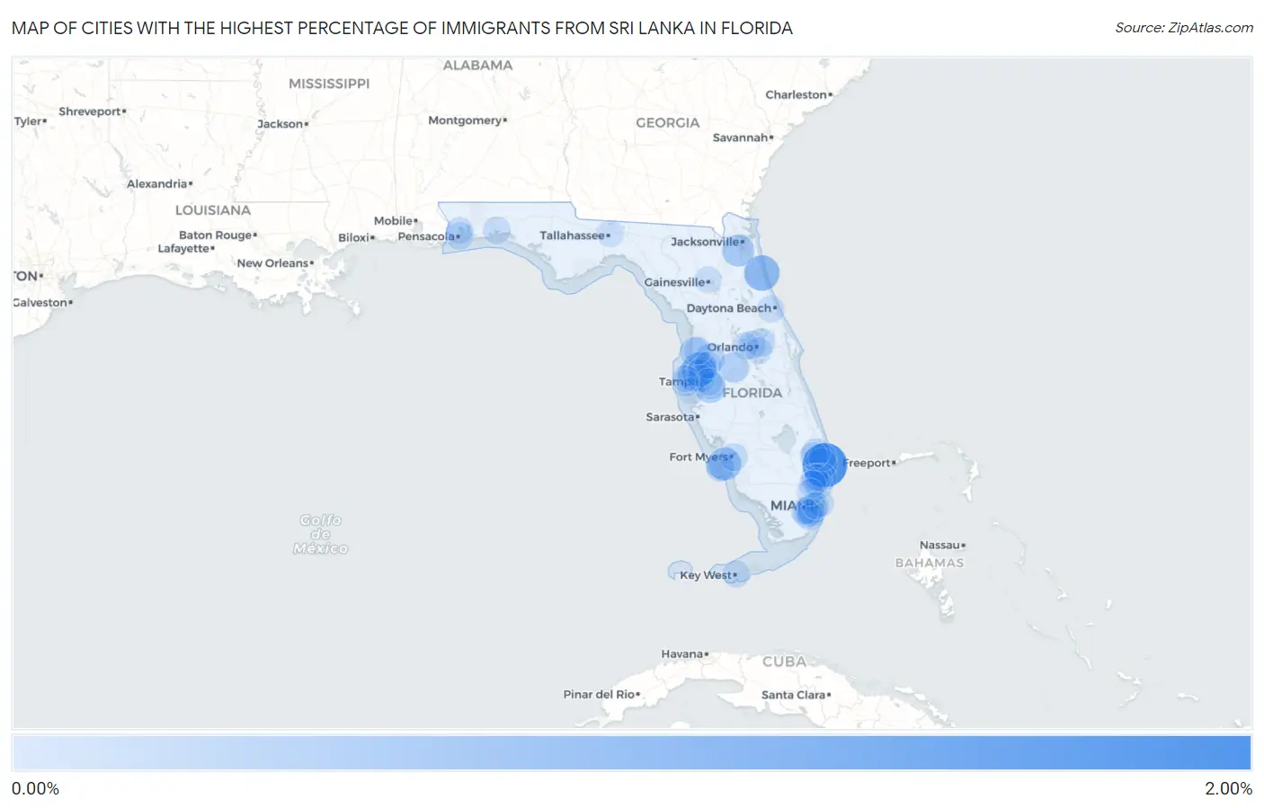 Cities with the Highest Percentage of Immigrants from Sri Lanka in Florida Map