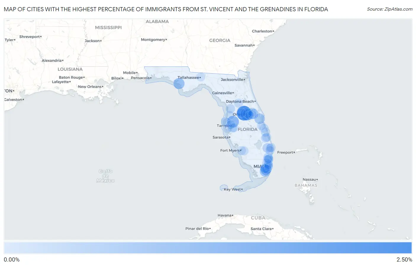 Cities with the Highest Percentage of Immigrants from St. Vincent and the Grenadines in Florida Map