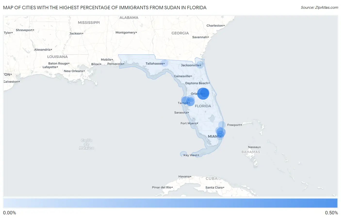 Cities with the Highest Percentage of Immigrants from Sudan in Florida Map