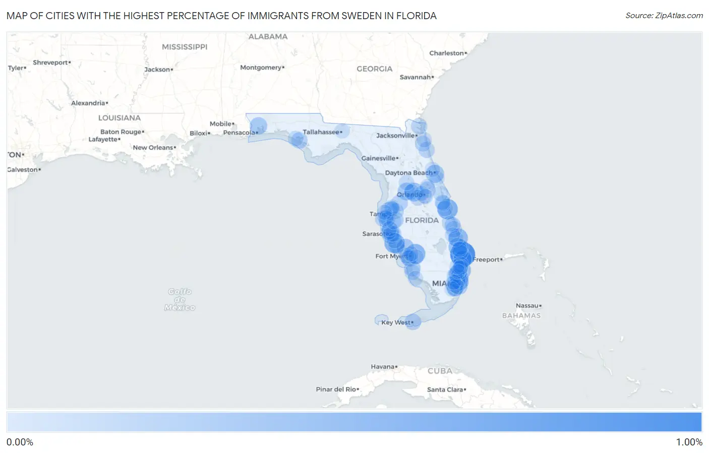 Cities with the Highest Percentage of Immigrants from Sweden in Florida Map