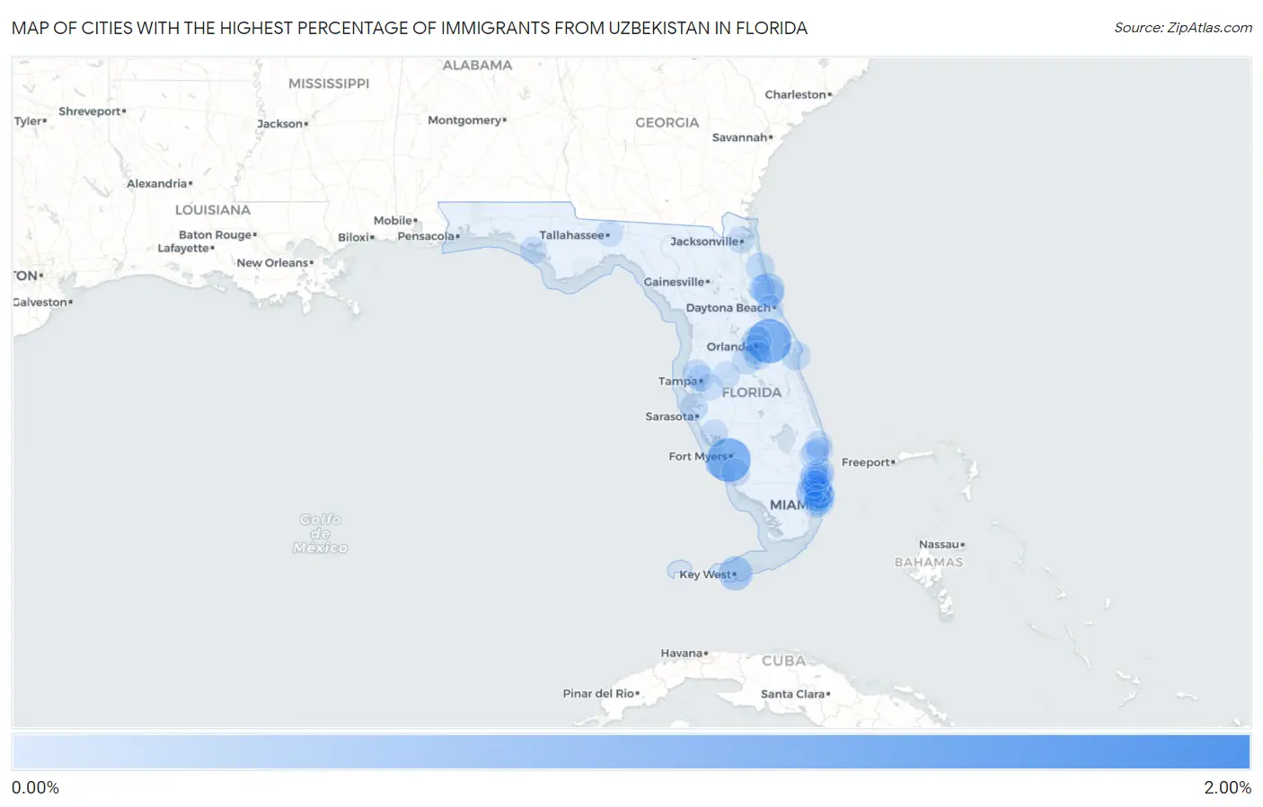 Cities with the Highest Percentage of Immigrants from Uzbekistan in Florida Map