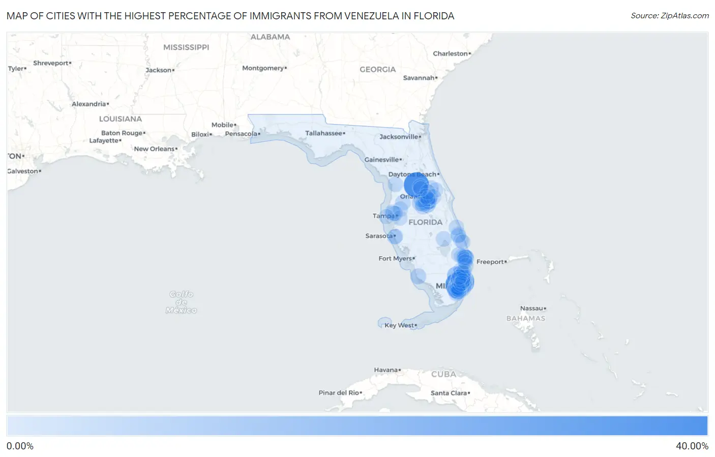 Cities with the Highest Percentage of Immigrants from Venezuela in Florida Map